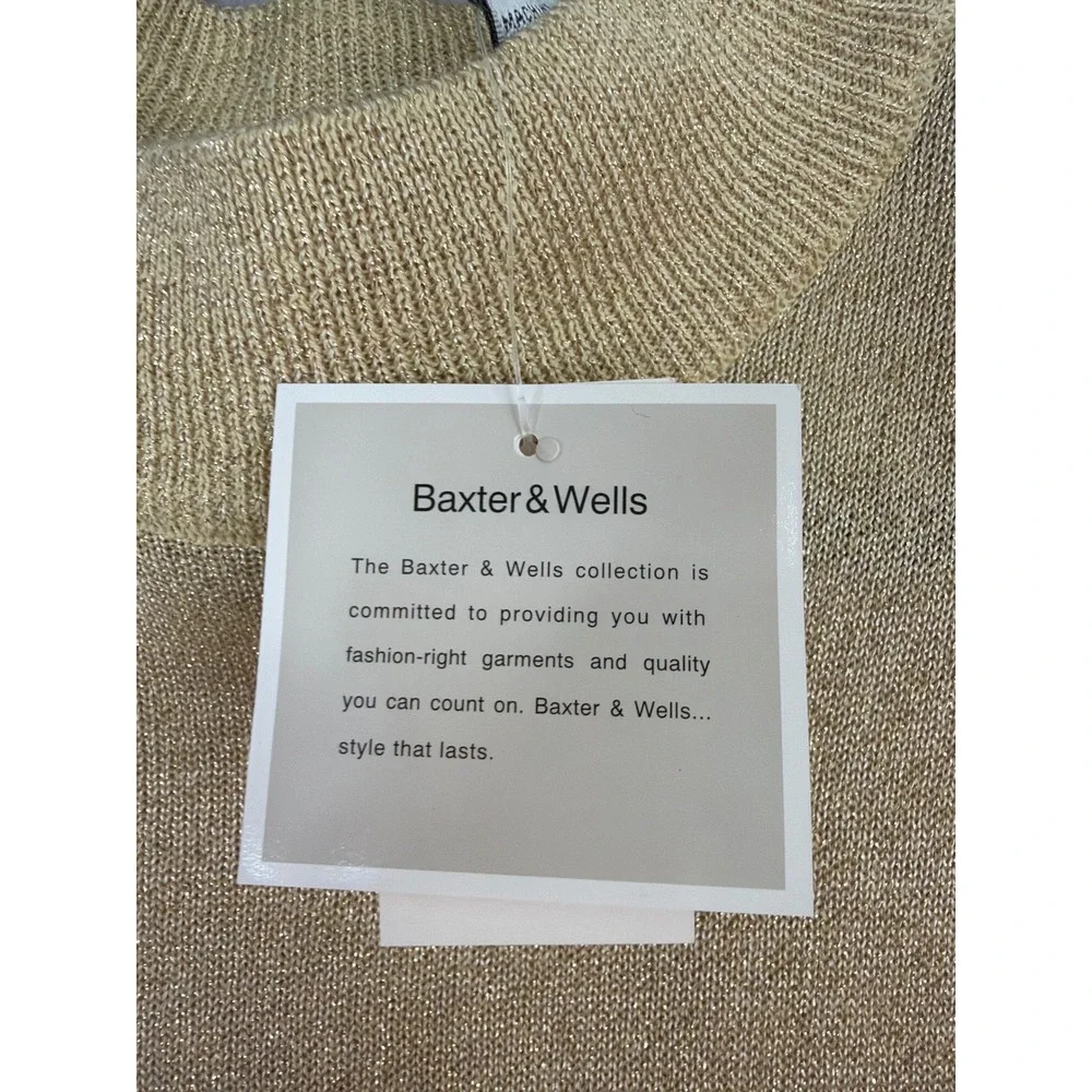 NWT VTG 90s Baxter &‎ Wells Metallic Gold Mock Neck Sweater Knit Top Womens XL
